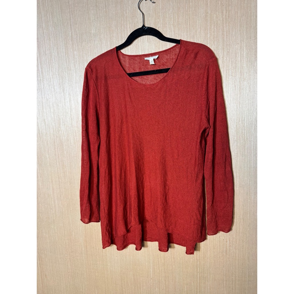 Eileen Fisher Red Linen Knit Long Sleeve Scoop Neck Tunic Top Small S/P